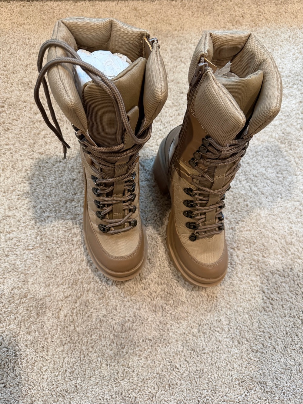 Jeffrey Campbell Tan Lace-Up Combat Boots
